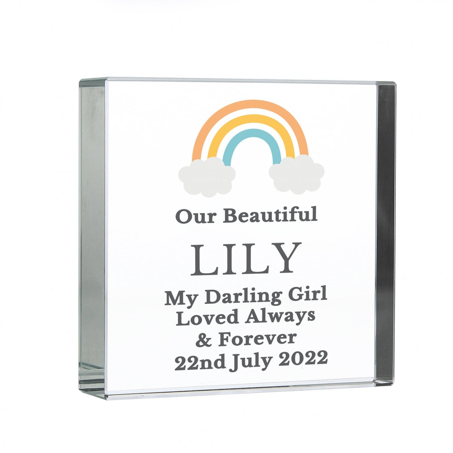 Personalised Rainbow Memorial Crystal Token: 4 - Crystal Tokens By Gift Moments