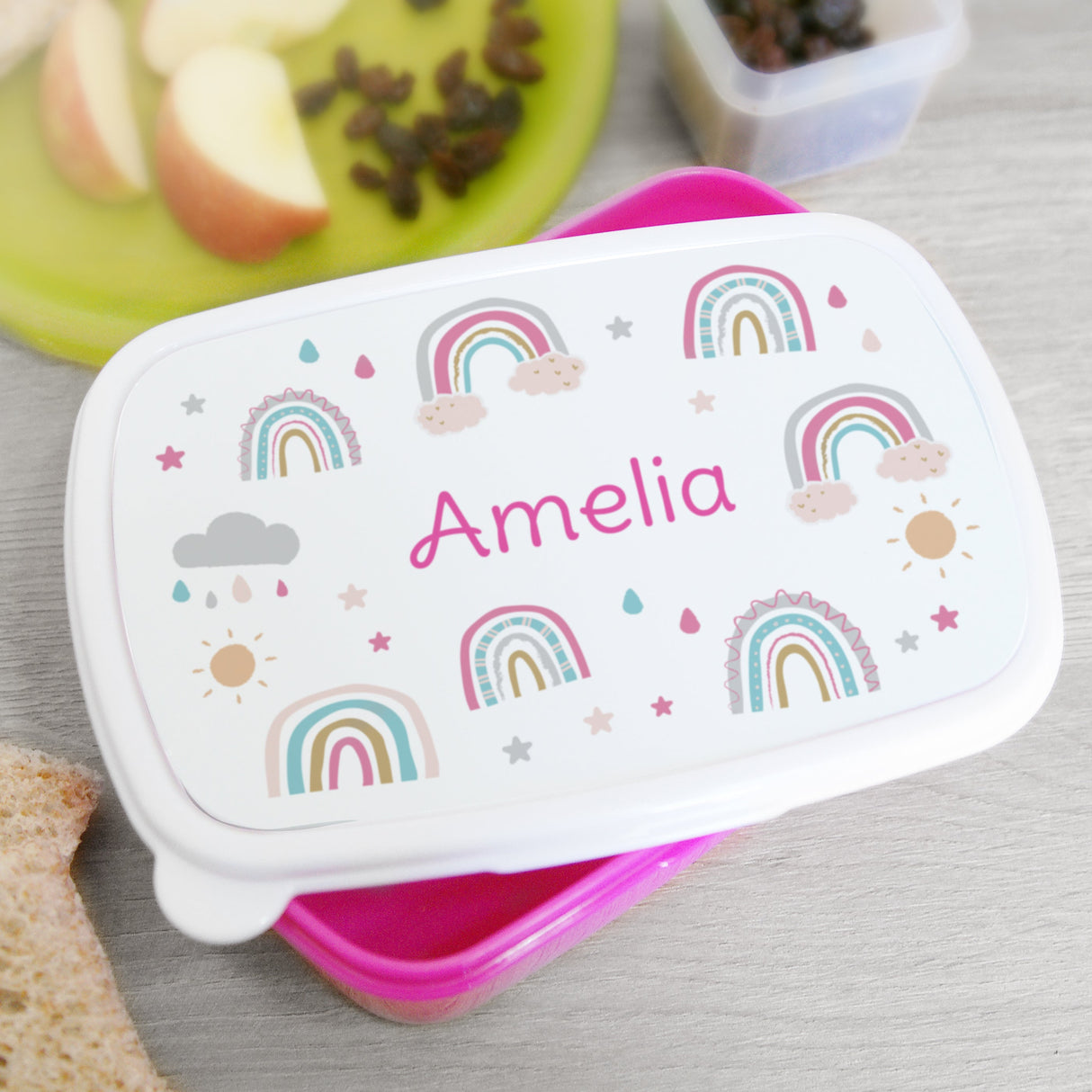 Personalised Rainbow Name Only Pink Lunch Box: 1 - Lunch Boxes & Bags By Gift Moments