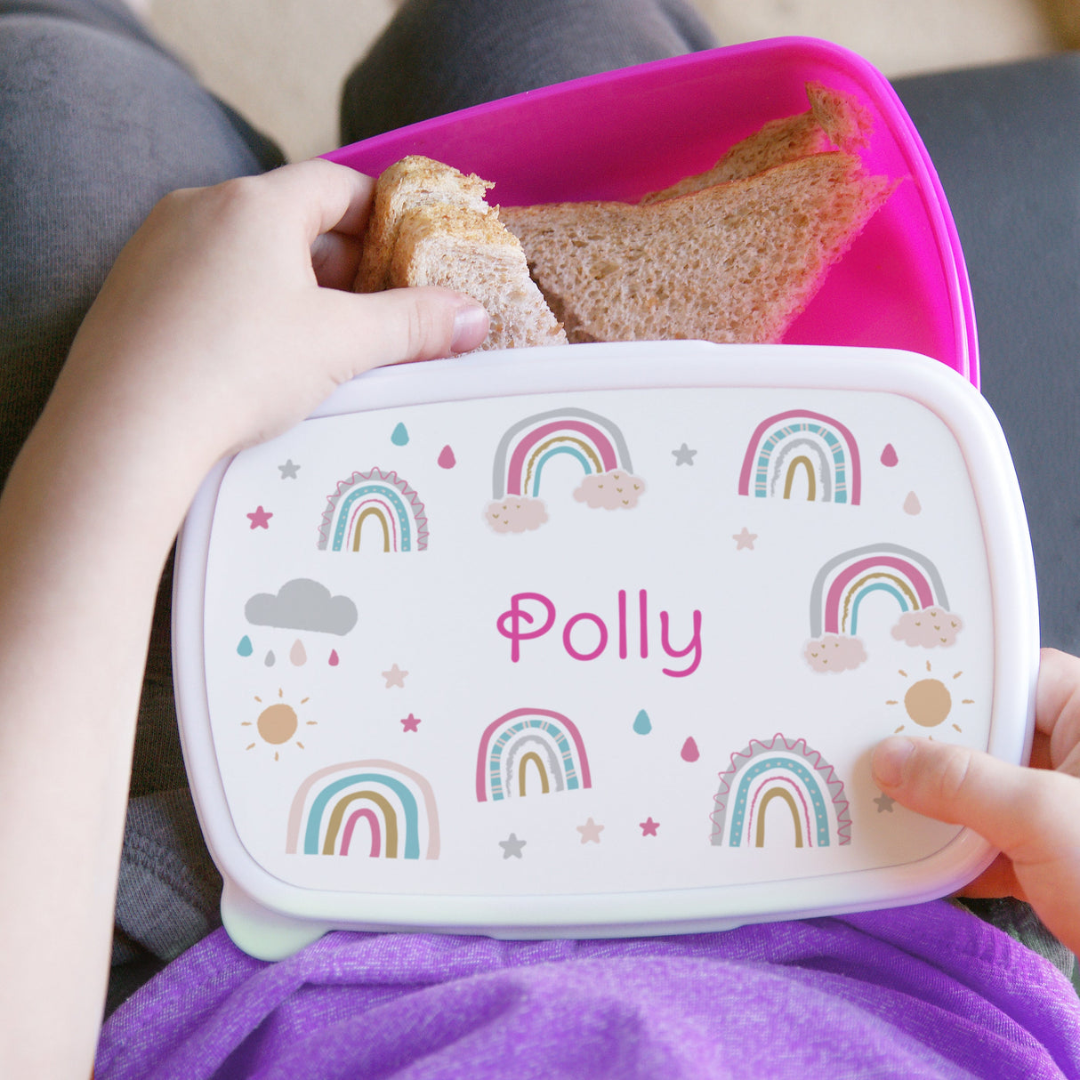Personalised Rainbow Name Only Pink Lunch Box: 2 - Lunch Boxes & Bags By Gift Moments