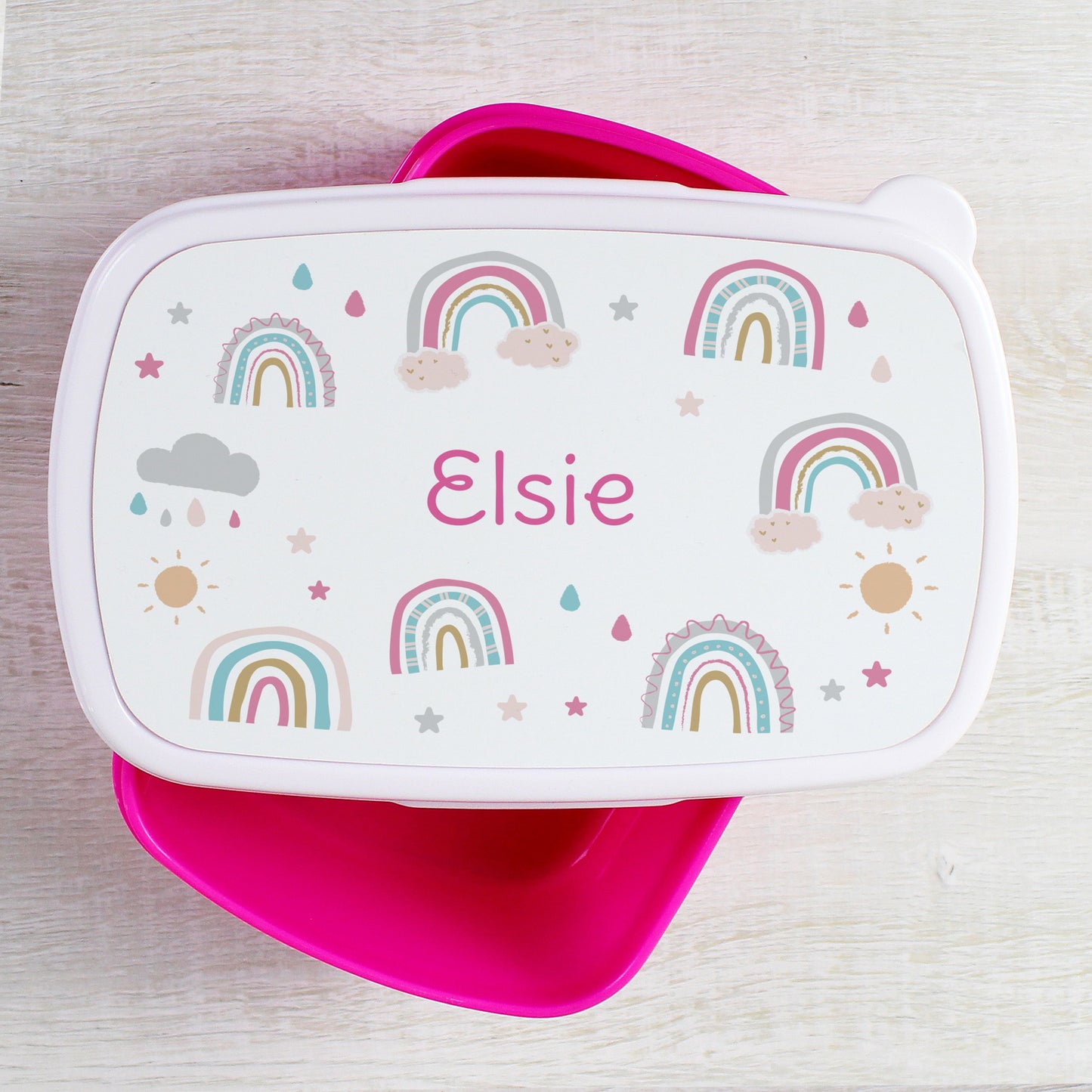 Personalised Rainbow Name Only Pink Lunch Box: 3 - Lunch Boxes & Bags By Gift Moments