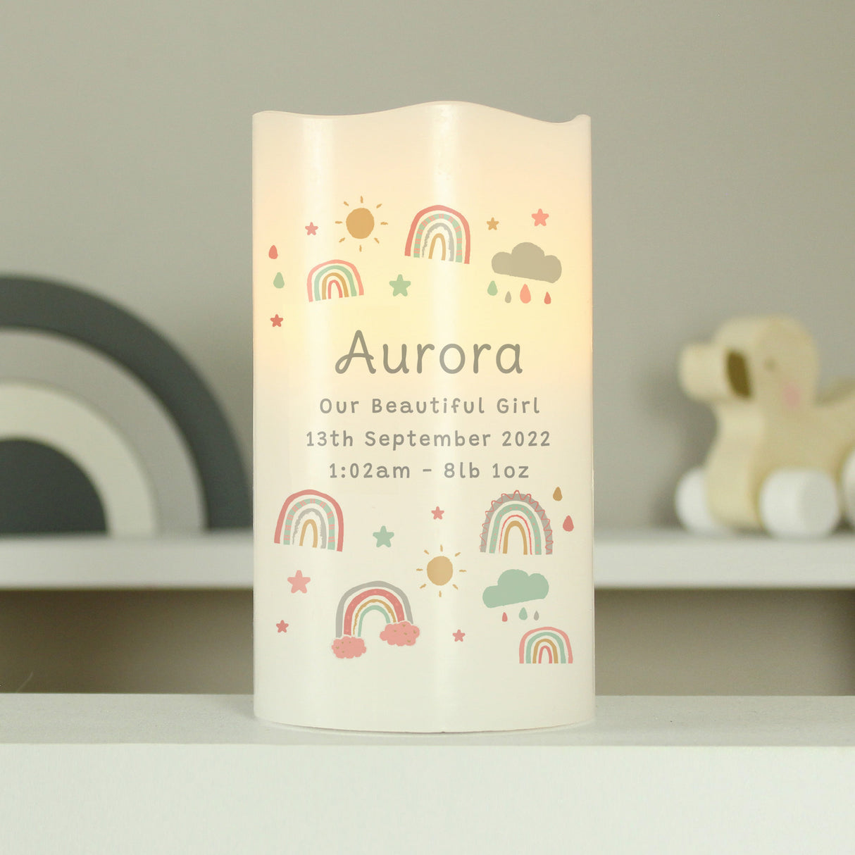 Personalised Rainbow Night Light LED Candle: 3 - LED Lighting By Gift Moments