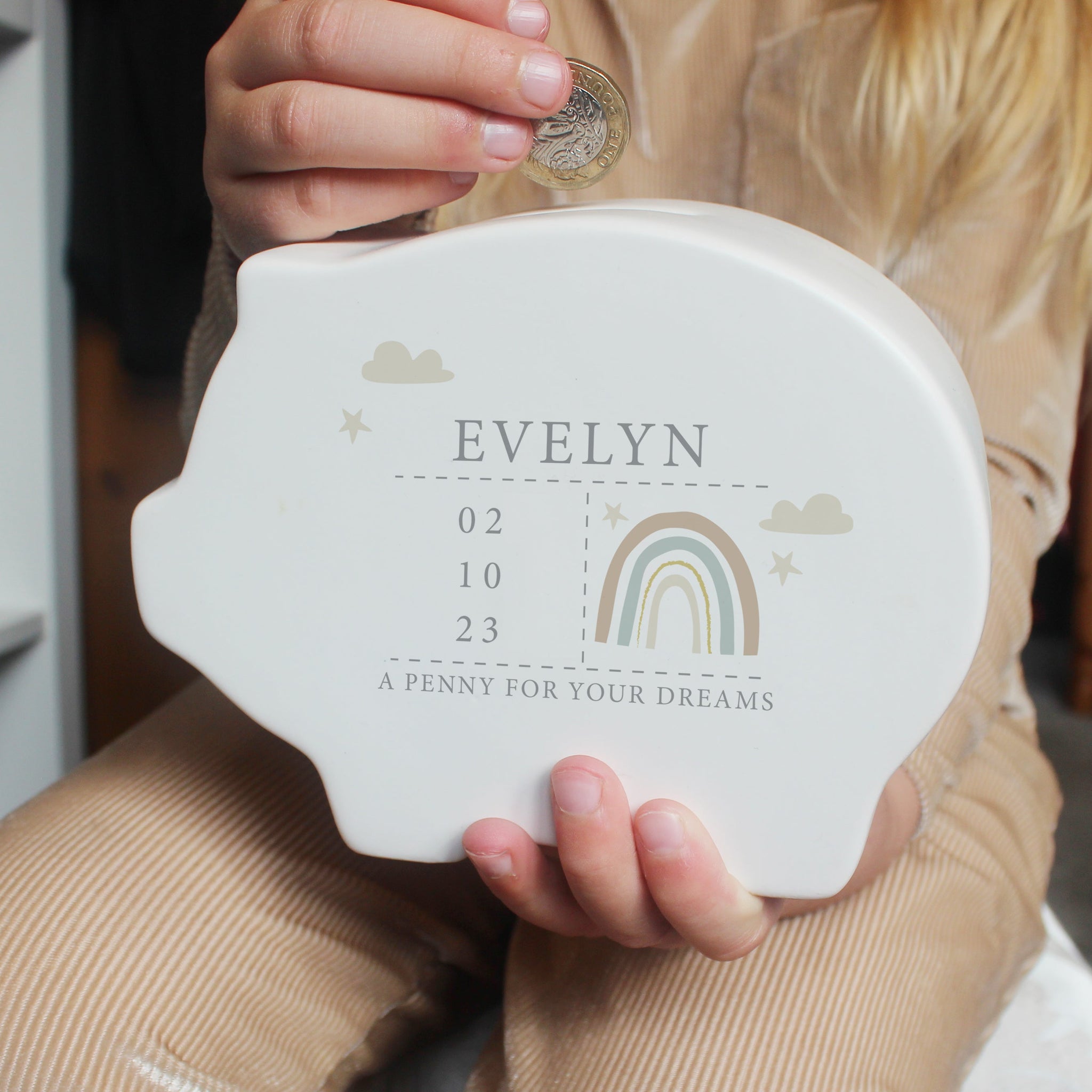 Personalised Rainbow Piggy Bank: 1 - Money Boxes By Gift Moments