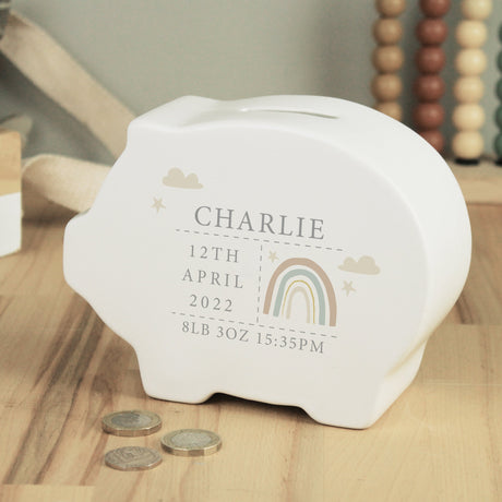 Personalised Rainbow Piggy Bank: 2 - Money Boxes By Gift Moments