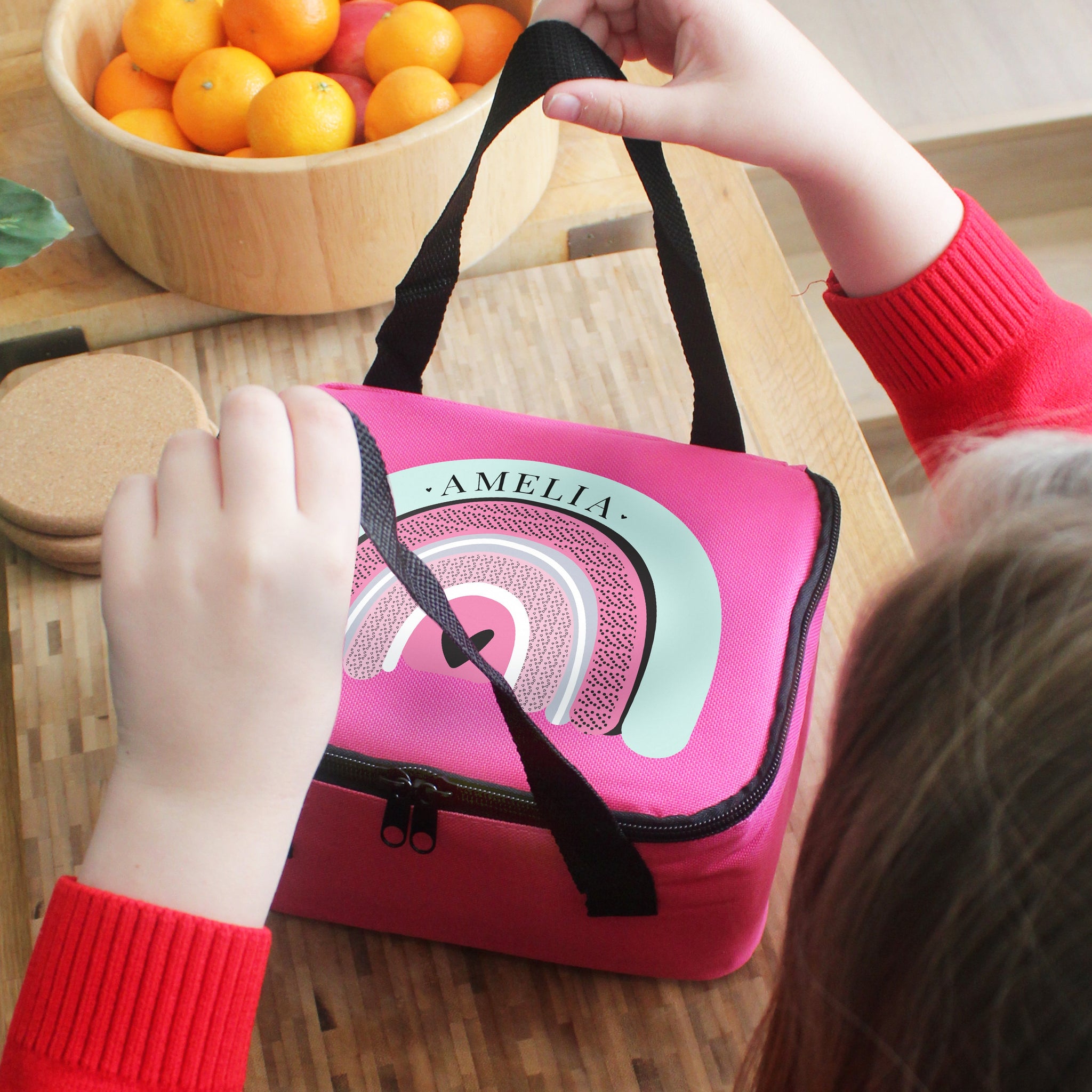 Personalised Rainbow Pink Lunch Bag: 3 - Lunch Boxes & Bags By Gift Moments
