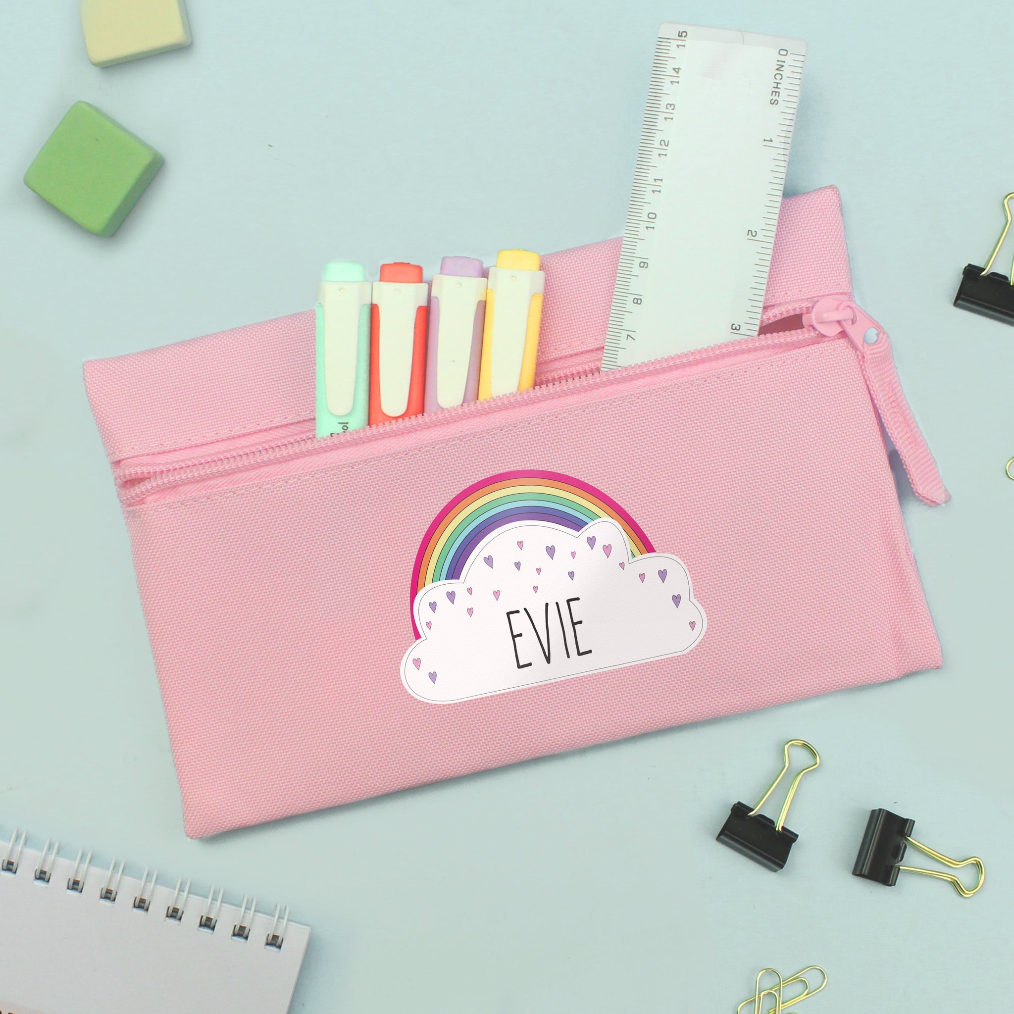 Personalised Rainbow Pink Pencil Case: 2 - Pencil Cases & Sets By Gift Moments
