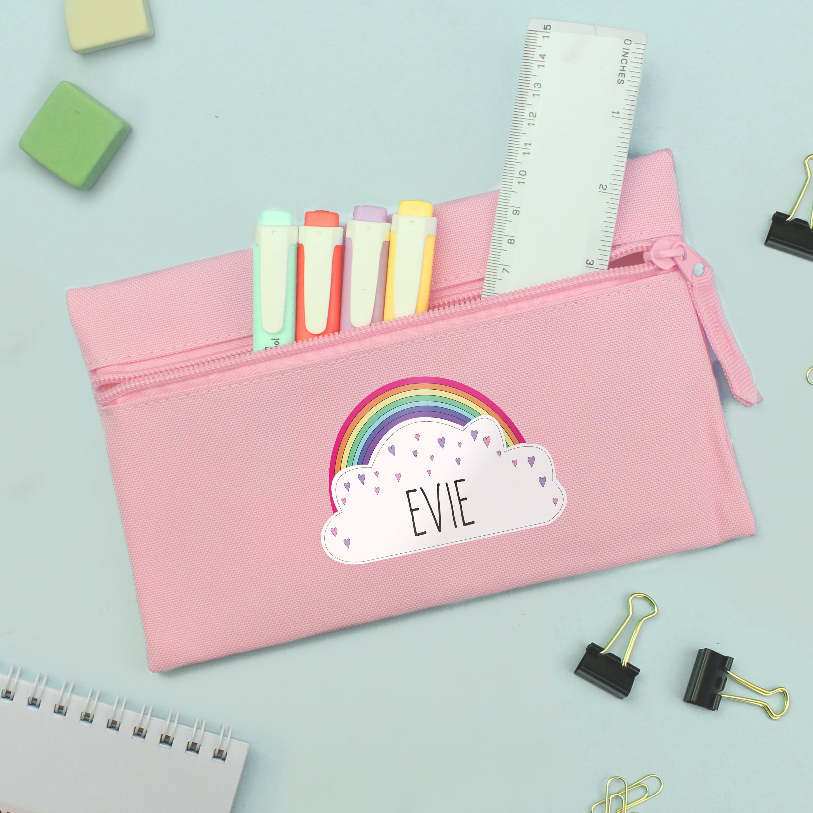 Personalised Rainbow Pink Pencil Case - Shop Pencil Cases & Sets At Gift Moments - 2