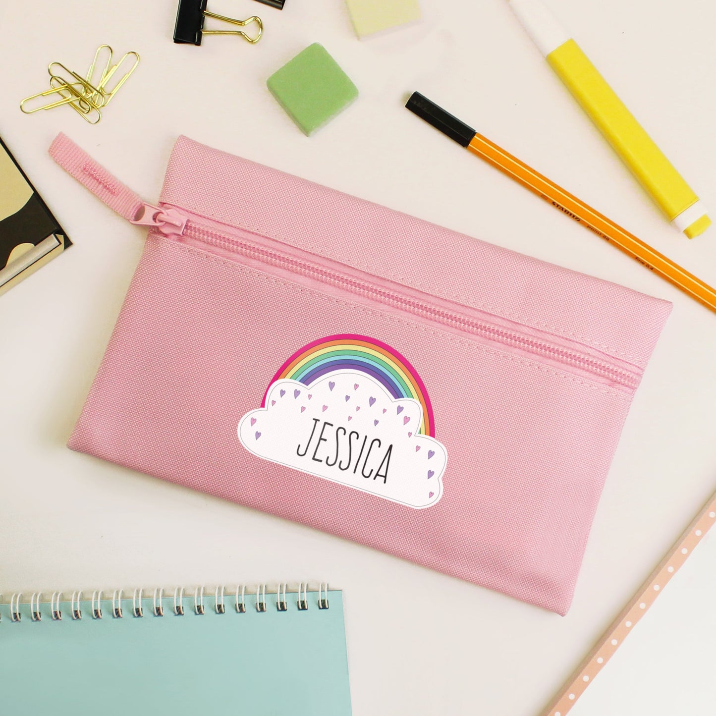 Personalised Rainbow Pink Pencil Case: 1 - Pencil Cases & Sets By Gift Moments