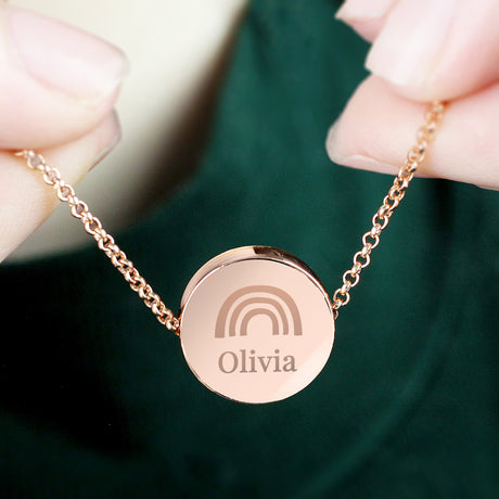 Personalised Rainbow Rose Gold Tone Disc Necklace: 2 - Necklaces By Gift Moments