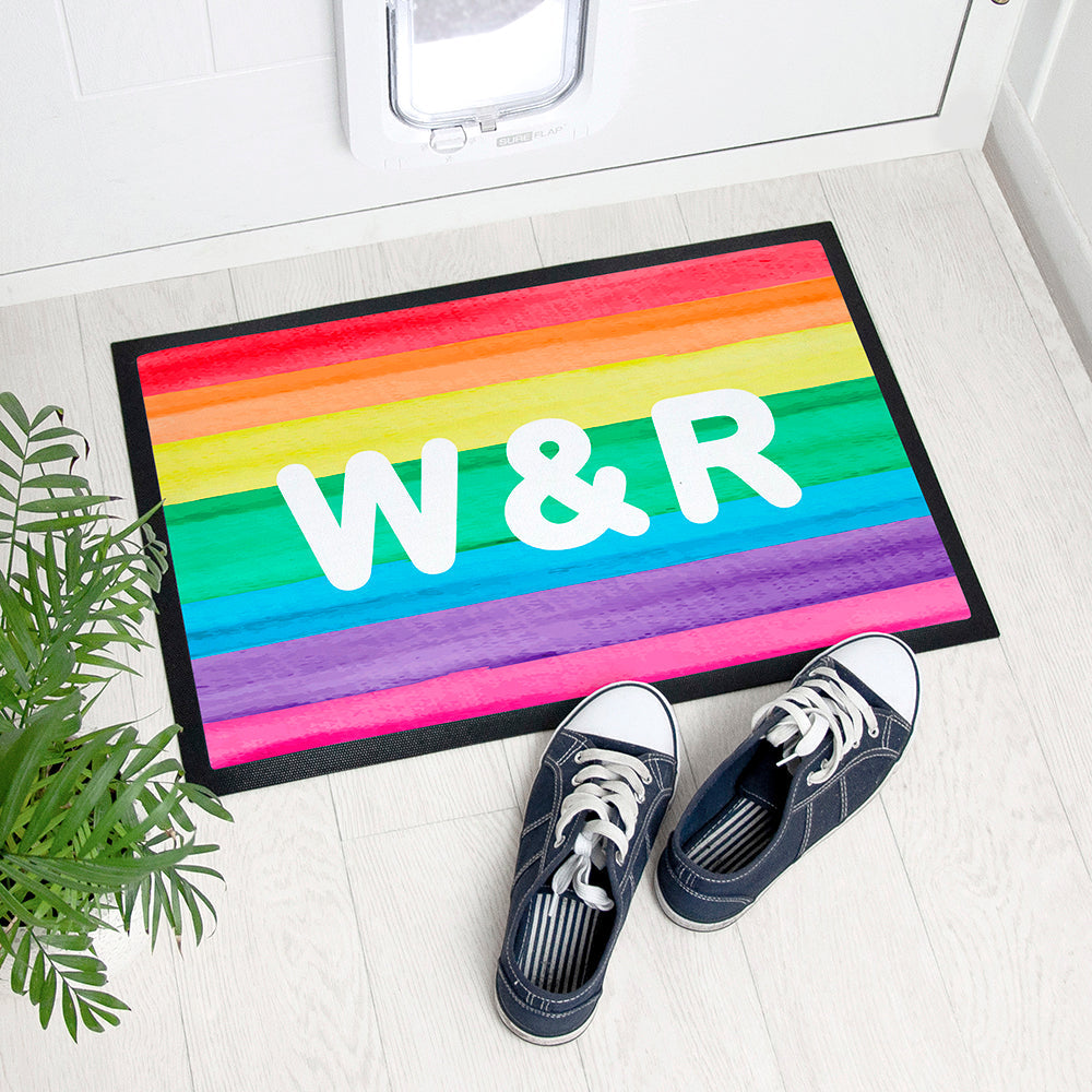 Personalised Rainbow Stripe Doormat: 1 - Doormats By Gift Moments