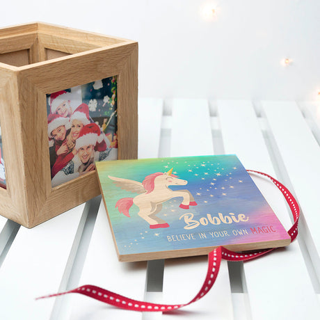 Personalised Rainbow Unicorn Photo Cube: 4 Photo Cubes By Gift Moments