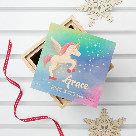 Personalised Rainbow Unicorn Photo Cube: 3 Photo Cubes By Gift Moments