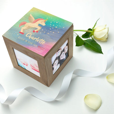 Personalised Rainbow Unicorn Photo Cube: 1 Photo Cubes By Gift Moments