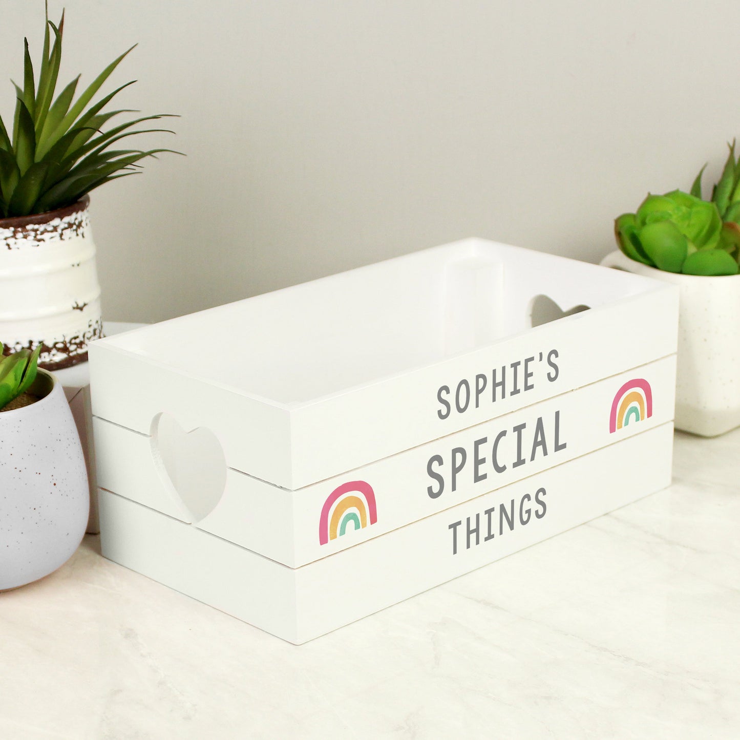 Personalised Rainbow White Wooden Crate: 2 - Storage By Gift Moments
