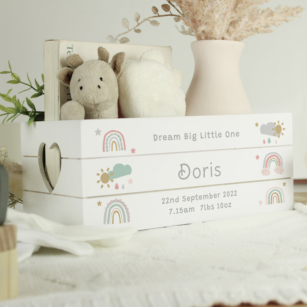 Personalised Rainbow White Wooden Crate: 1 - Storage By Gift Moments