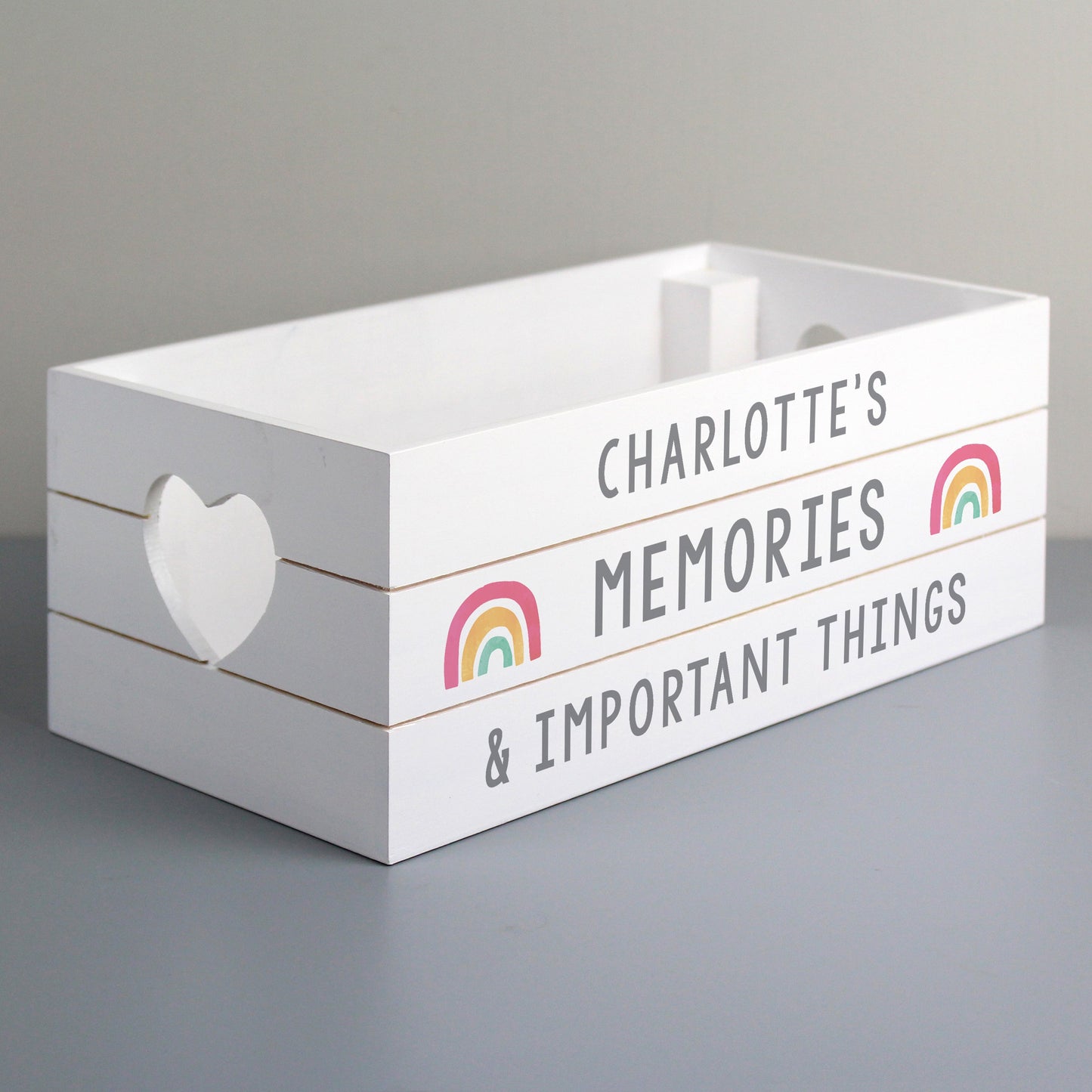 Personalised Rainbow White Wooden Crate: 4 - Storage By Gift Moments