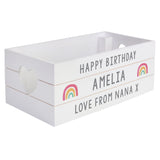 Personalised Rainbow White Wooden Crate: 5 - Storage By Gift Moments