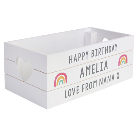 Personalised Rainbow White Wooden Crate: 5 - Storage By Gift Moments