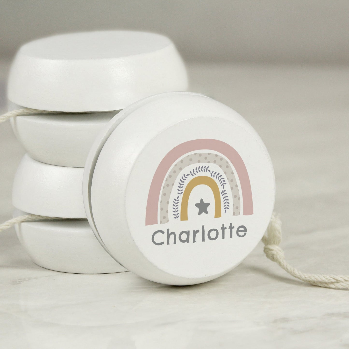 Personalised Rainbow White Wooden Yoyo: 1 - Toys By Gift Moments