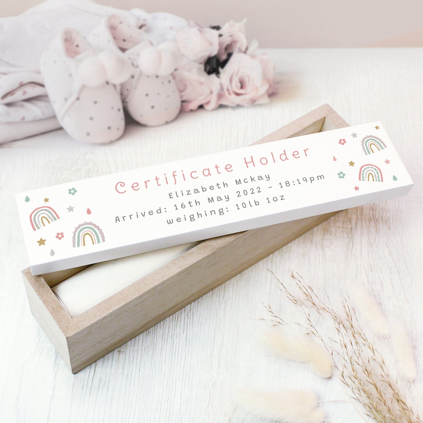Personalised Rainbow Wooden Certificate Holder: 4 - Certificate Holders By Gift Moments