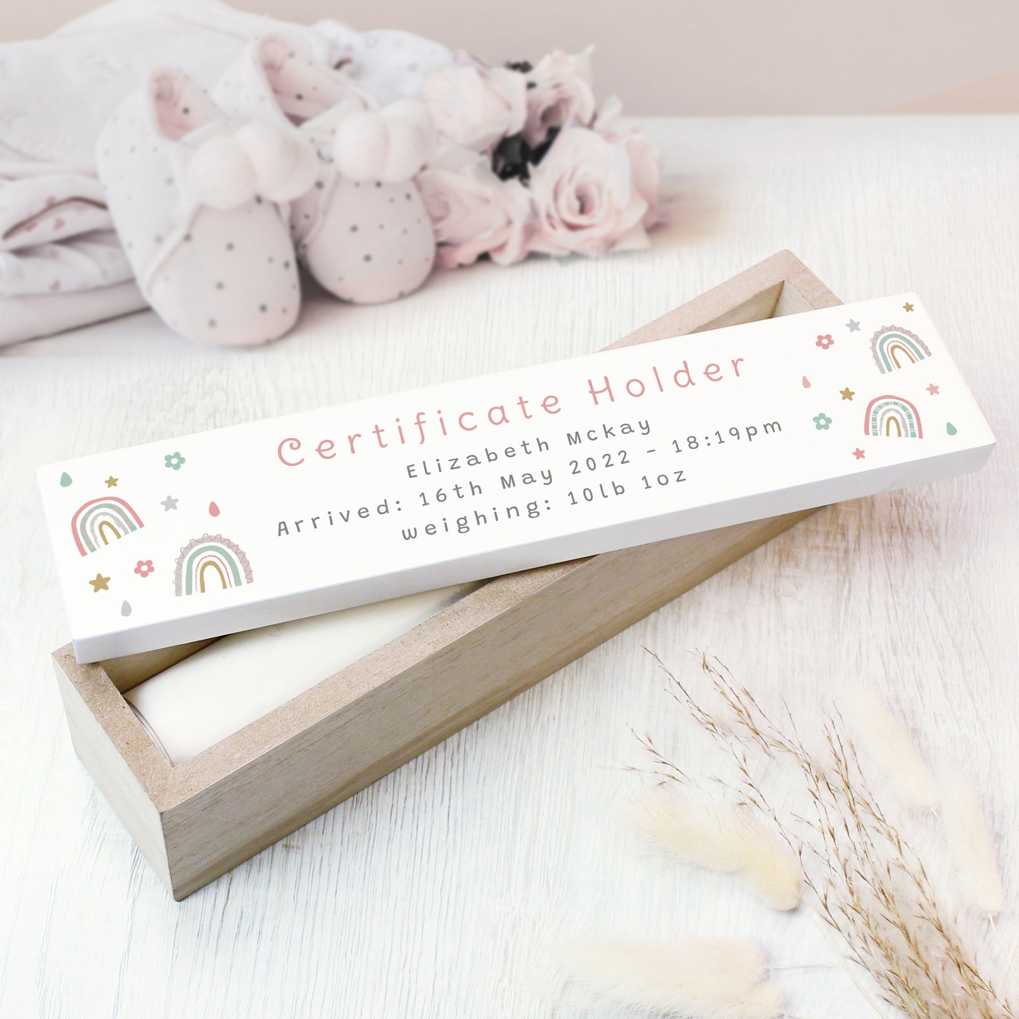 Personalised Rainbow Wooden Certificate Holder: 4 - Certificate Holders By Gift Moments