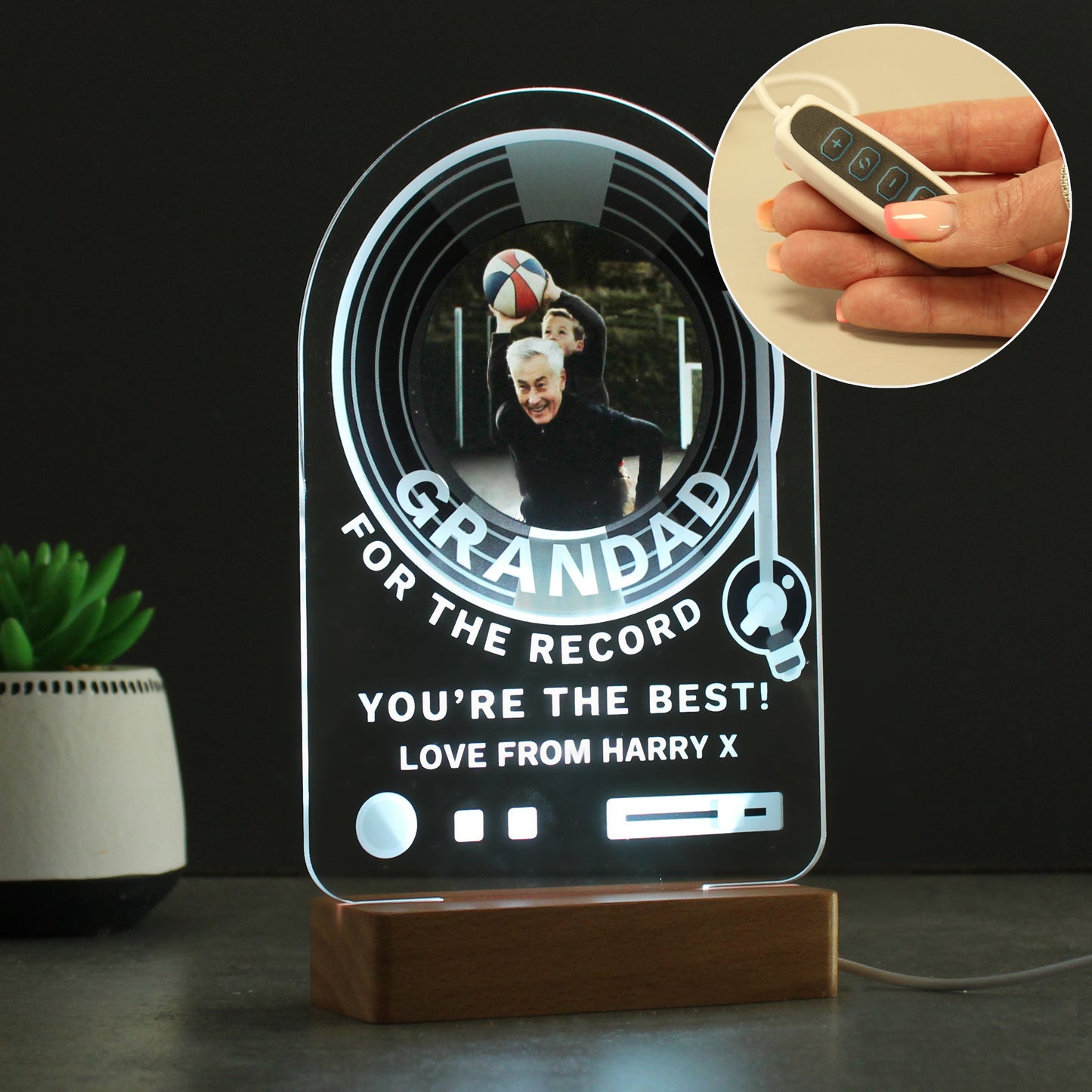 Personalised Record Photo Upload Wooden Based LED Light: 6 - LED Lighting By Gift Moments