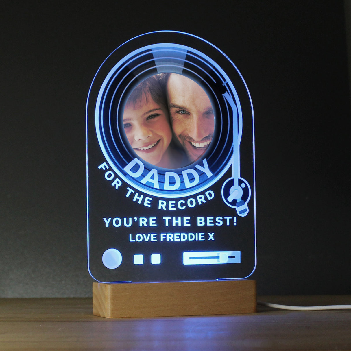Personalised Record Photo Upload Wooden Based LED Light: 2 - LED Lighting By Gift Moments