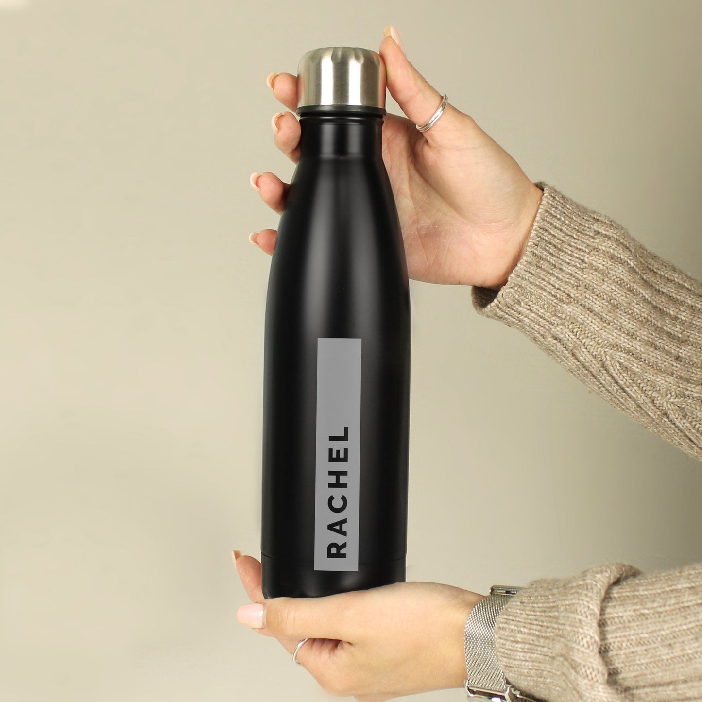 Personalised Rectangle Black Metal Insulated Drinks Bottle: 6 - Water Bottles By Gift Moments