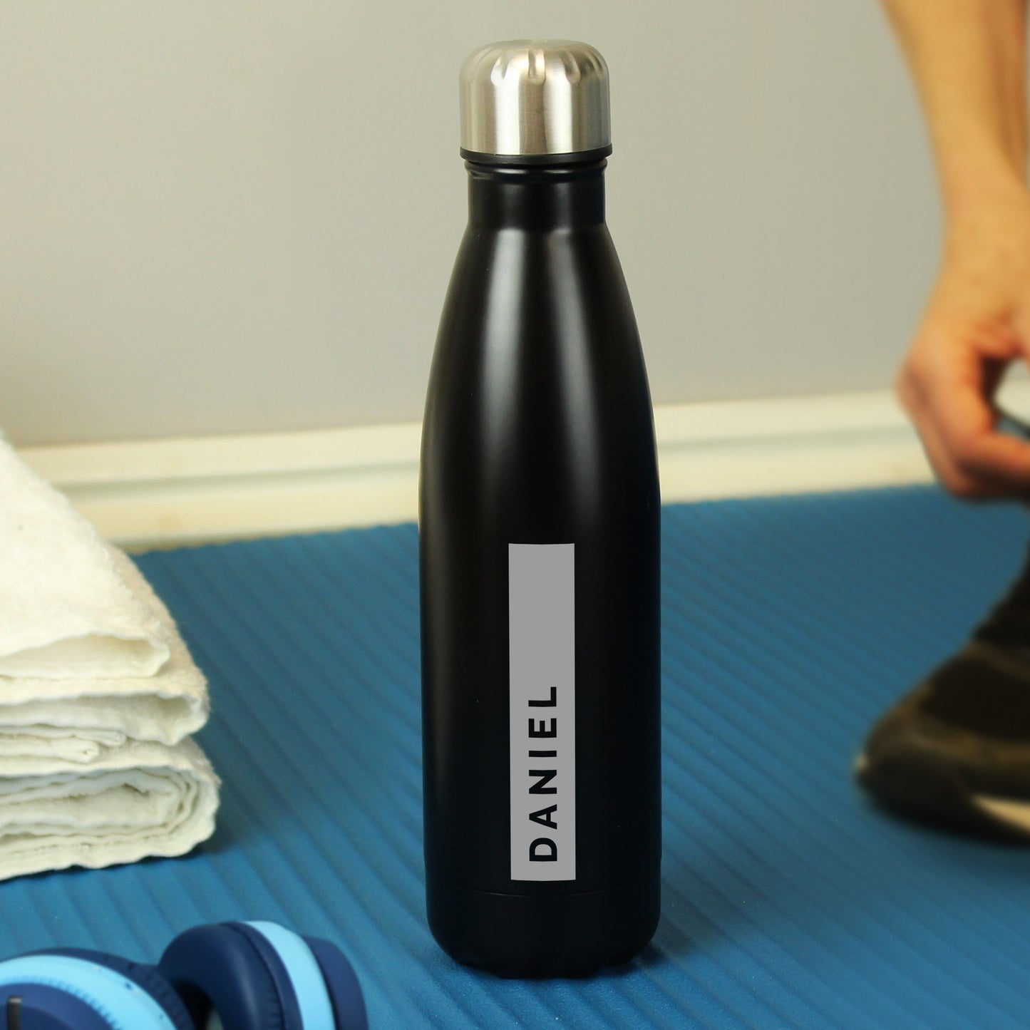 Personalised Rectangle Black Metal Insulated Drinks Bottle: 4 - Water Bottles By Gift Moments