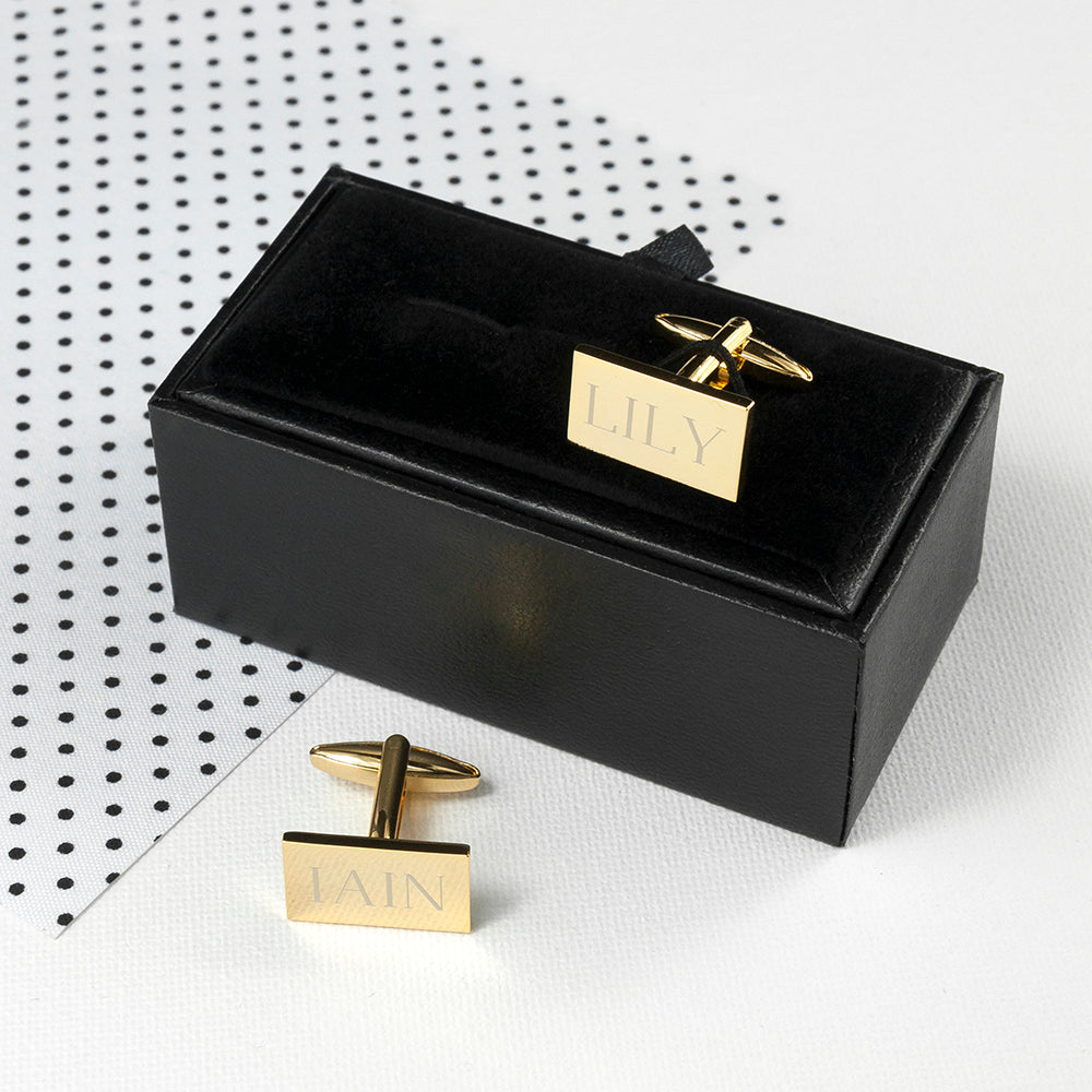 Personalised Rectangle Gold Plated Cufflinks: 1 Cufflinks & Tie Slides By Gift Moments