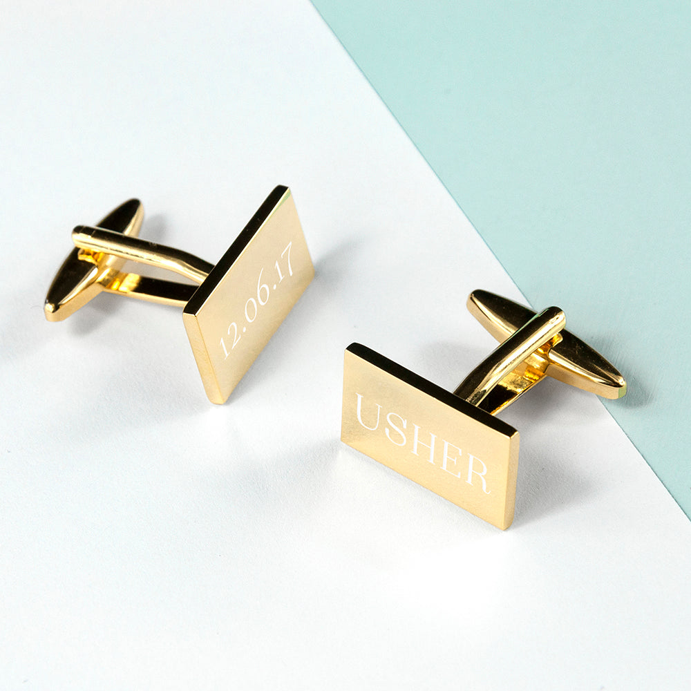 Personalised Rectangle Gold Plated Cufflinks: 3 Cufflinks & Tie Slides By Gift Moments
