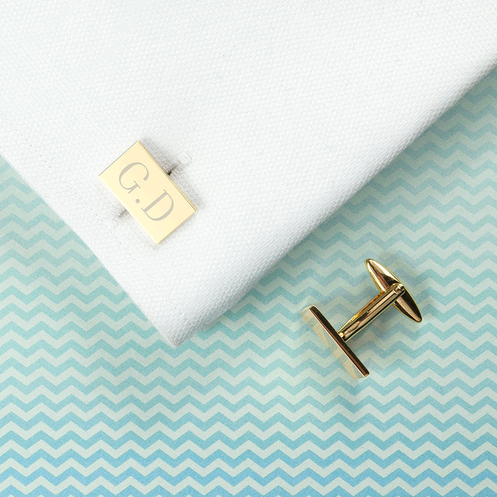 Personalised Rectangle Gold Plated Cufflinks: 6 Cufflinks & Tie Slides By Gift Moments