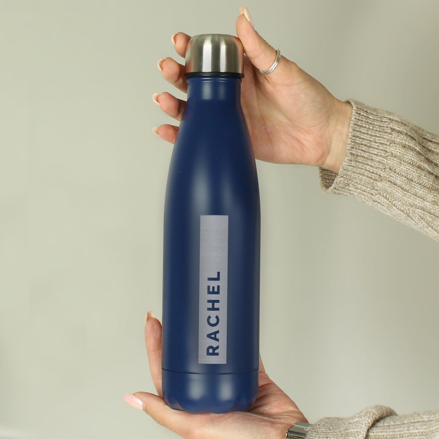 Personalised Rectangle Navy Metal Insulated Drinks Bottle: 6 - Water Bottles By Gift Moments