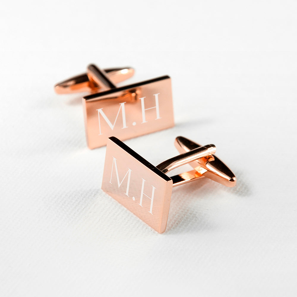 Personalised Rectangle Rose Gold Plated Cufflinks: 4 - Cufflinks & Tie Slides By Gift Moments