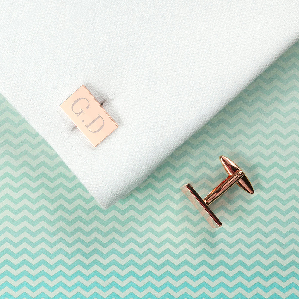 Personalised Rectangle Rose Gold Plated Cufflinks: 5 - Cufflinks & Tie Slides By Gift Moments
