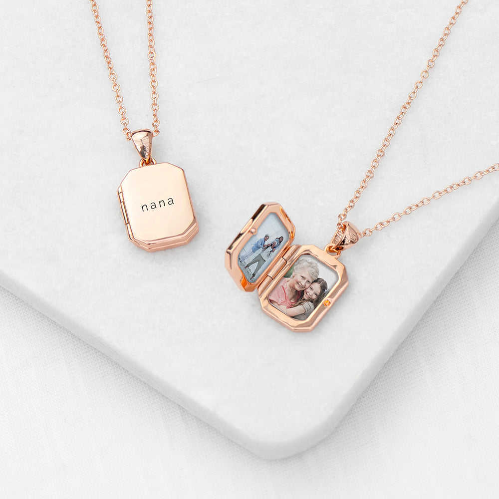Personalised Rectangular Photo Locket Necklaces: 3 - Rose Gold - Necklaces By Gift Moments