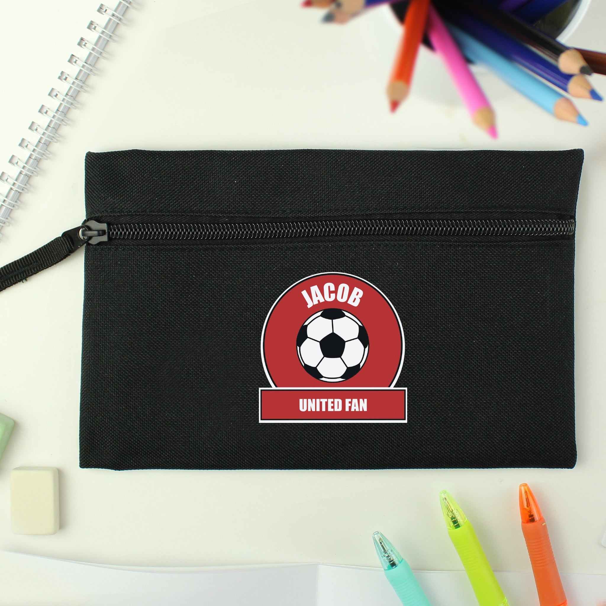 Personalised Red Football Fan Pencil Case: 2 - Pencil Cases & Sets By Gift Moments