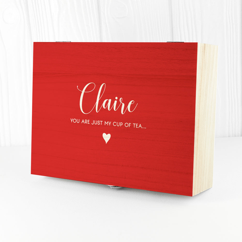 Personalised Red Heart Tea Box Selection: 7 Tea Boxes By Gift Moments