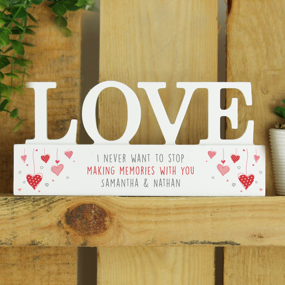 Personalised Red Hearts Wooden Love Ornament: 2 - Ornaments By Gift Moments