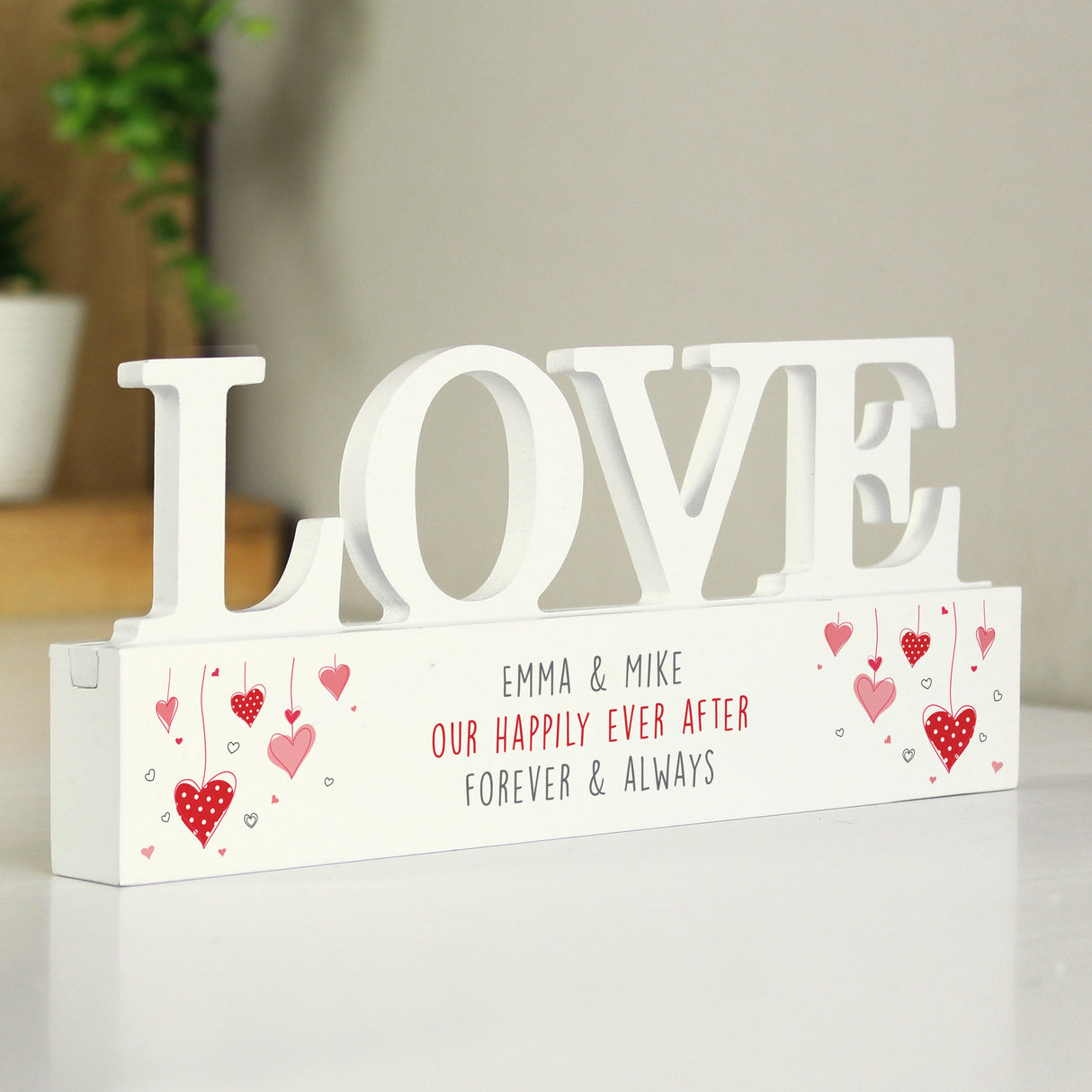 Personalised Red Hearts Wooden Love Ornament: 3 - Ornaments By Gift Moments