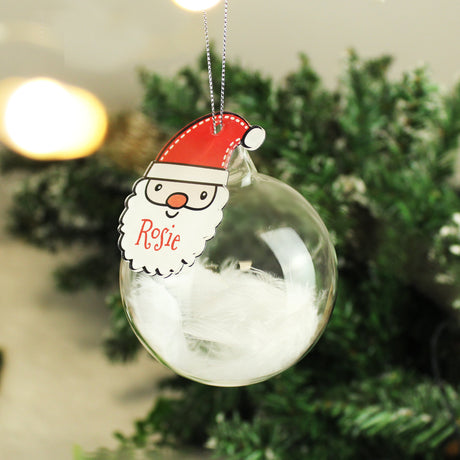 Personalised Red Santa Feather Glass Bauble: 2 - Christmas Baubles By Gift Moments