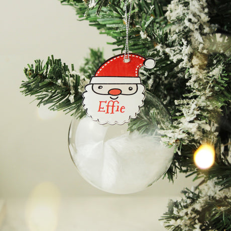 Personalised Red Santa Feather Glass Bauble: 4 - Christmas Baubles By Gift Moments