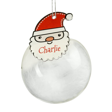 Personalised Red Santa Feather Glass Bauble: 5 - Christmas Baubles By Gift Moments