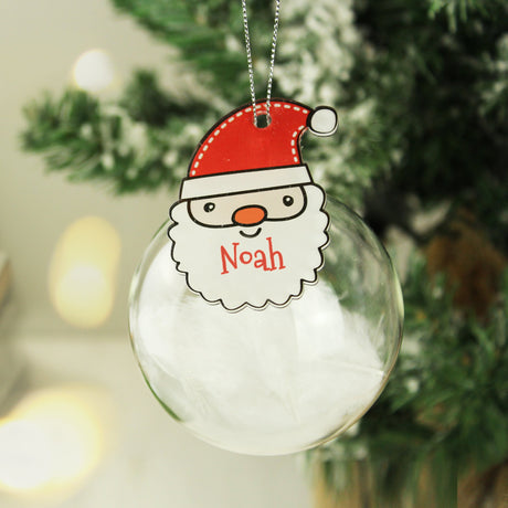 Personalised Red Santa Feather Glass Bauble: 3 - Christmas Baubles By Gift Moments