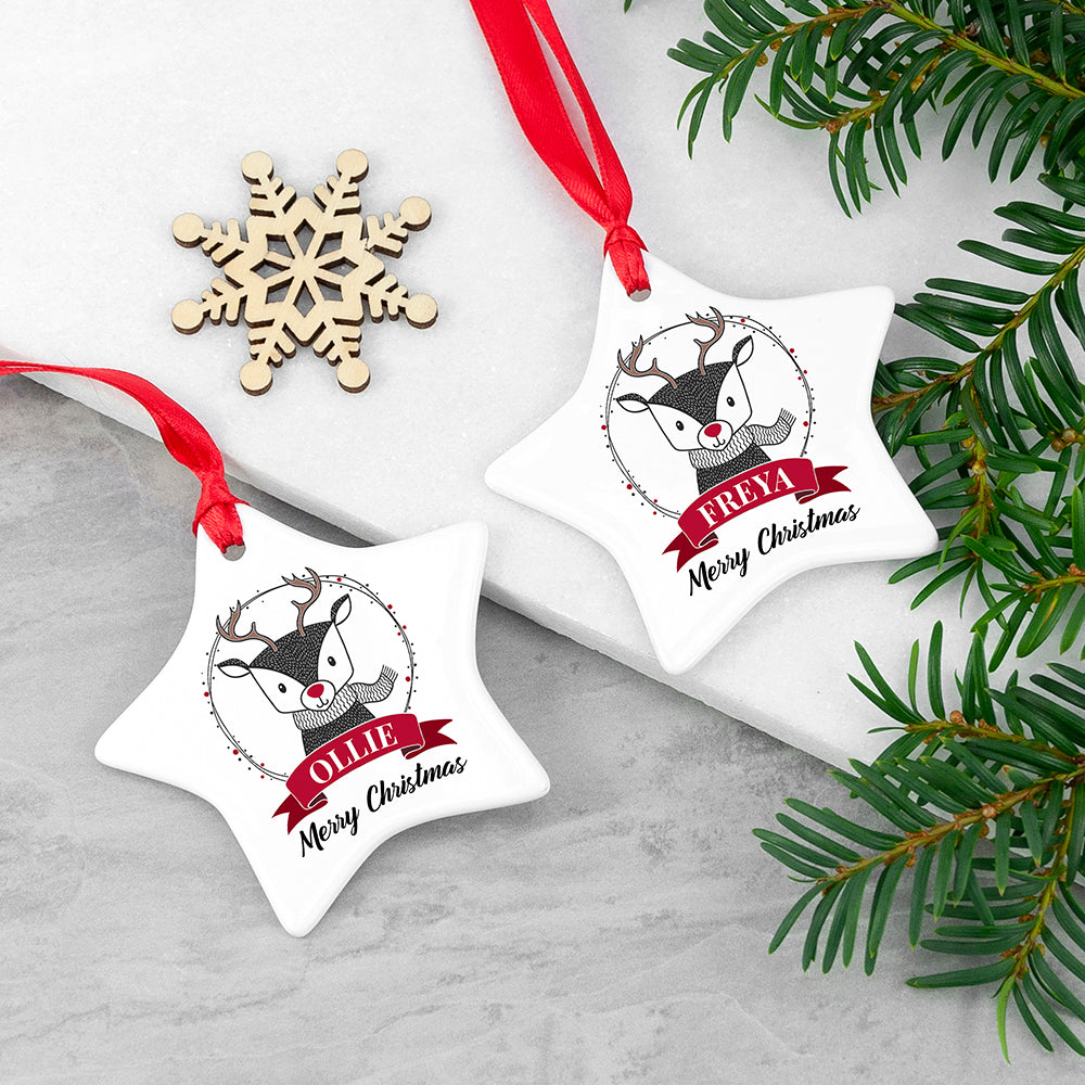 Personalised Reindeer Christmas Star Decoration: 1 - Christmas Decorations By Gift Moments