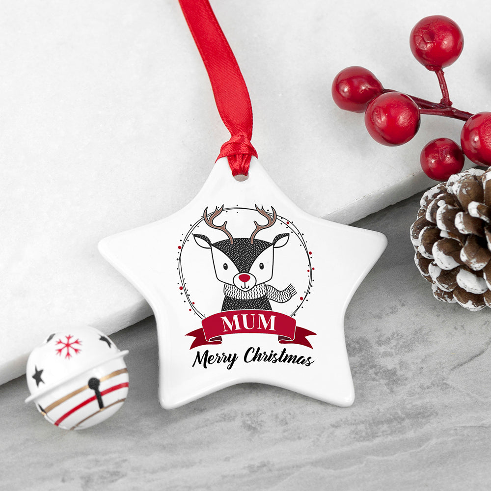 Personalised Reindeer Christmas Star Decoration: 5 - Christmas Decorations By Gift Moments