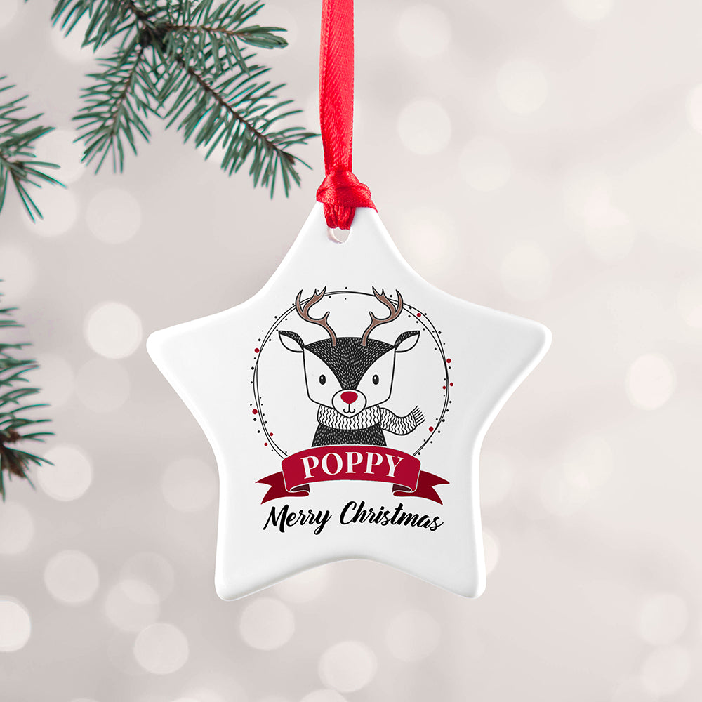 Personalised Reindeer Christmas Star Decoration: 3 - Christmas Decorations By Gift Moments