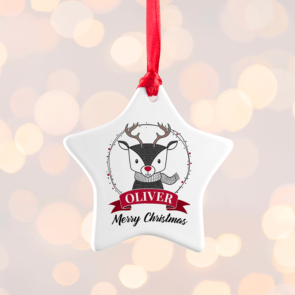 Personalised Reindeer Christmas Star Decoration: 4 - Christmas Decorations By Gift Moments