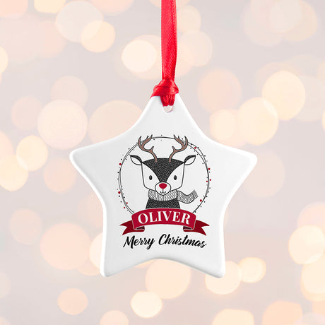 Personalised Reindeer Christmas Star Decoration: 4 Christmas Decorations By Gift Moments