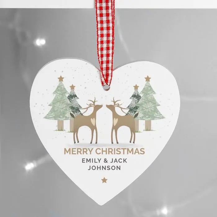 Personalised Reindeer Couple Wooden Heart Decoration: 2 - Christmas Decorations By Gift Moments