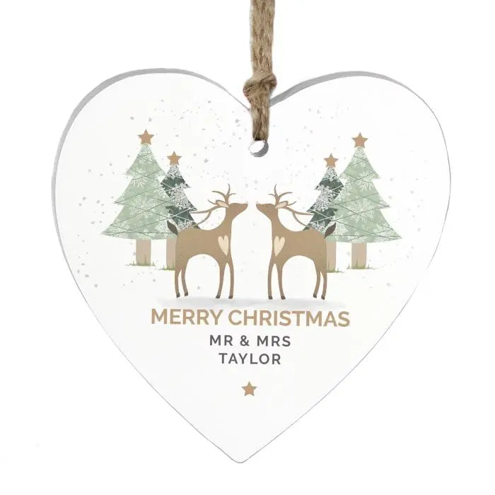 Personalised Reindeer Couple Wooden Heart Decoration: 3 - Christmas Decorations By Gift Moments